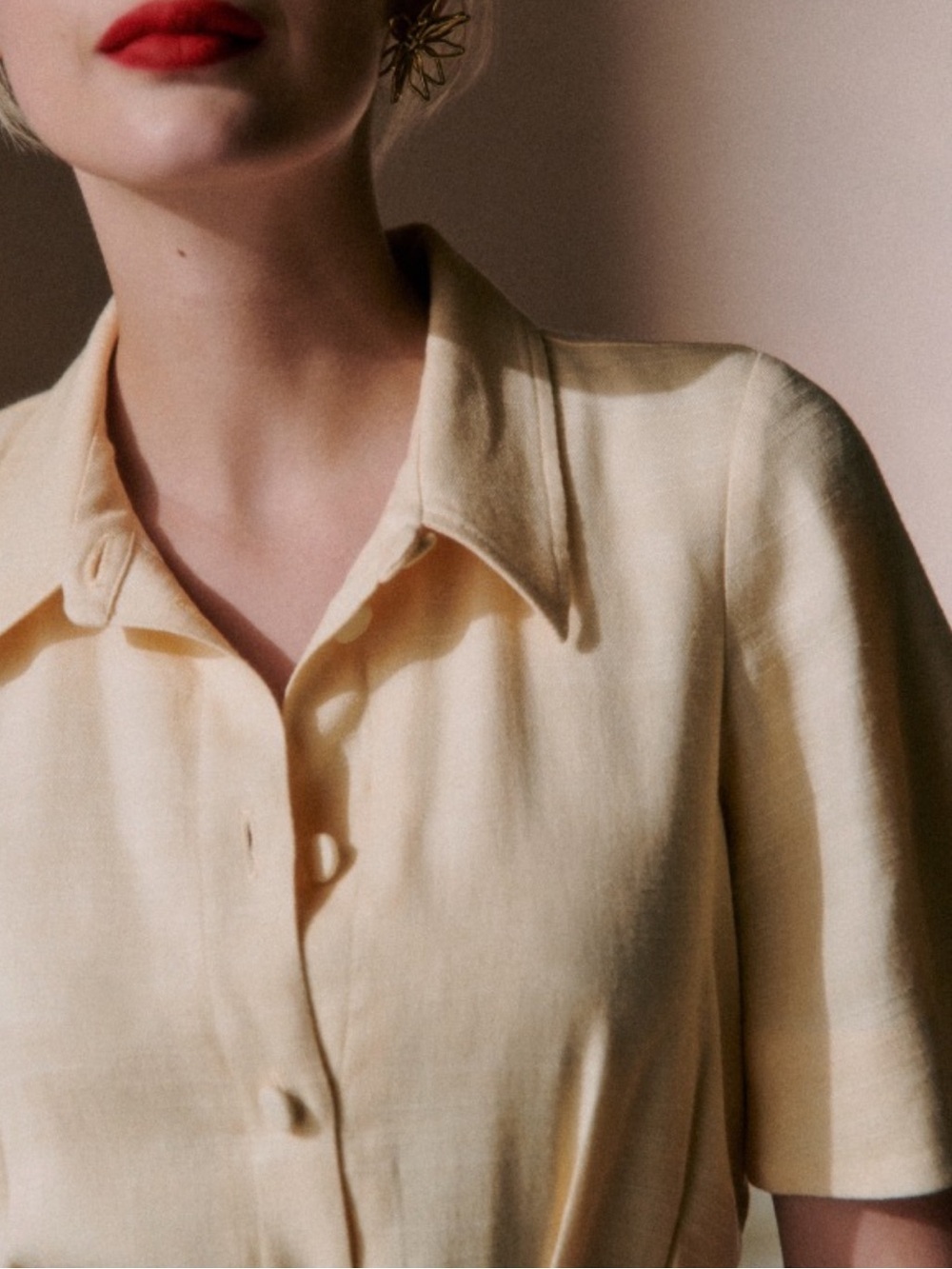 SEZANE Buttercream Ecru Linen Button Down Belted Mini Shirt Dress Gemma Dress - Picture 9 of 16